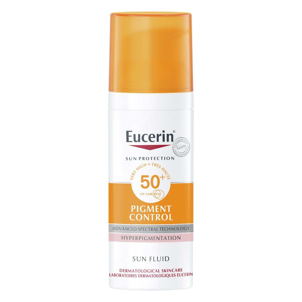 Eucerin Sun Protection Pigment Control Sun Fluid with SPF 50+ for hyperpigmentation and advanced spectral technology.